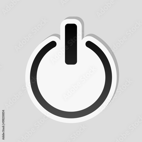 shut down, power. Sticker style with white border and simple shadow on gray background