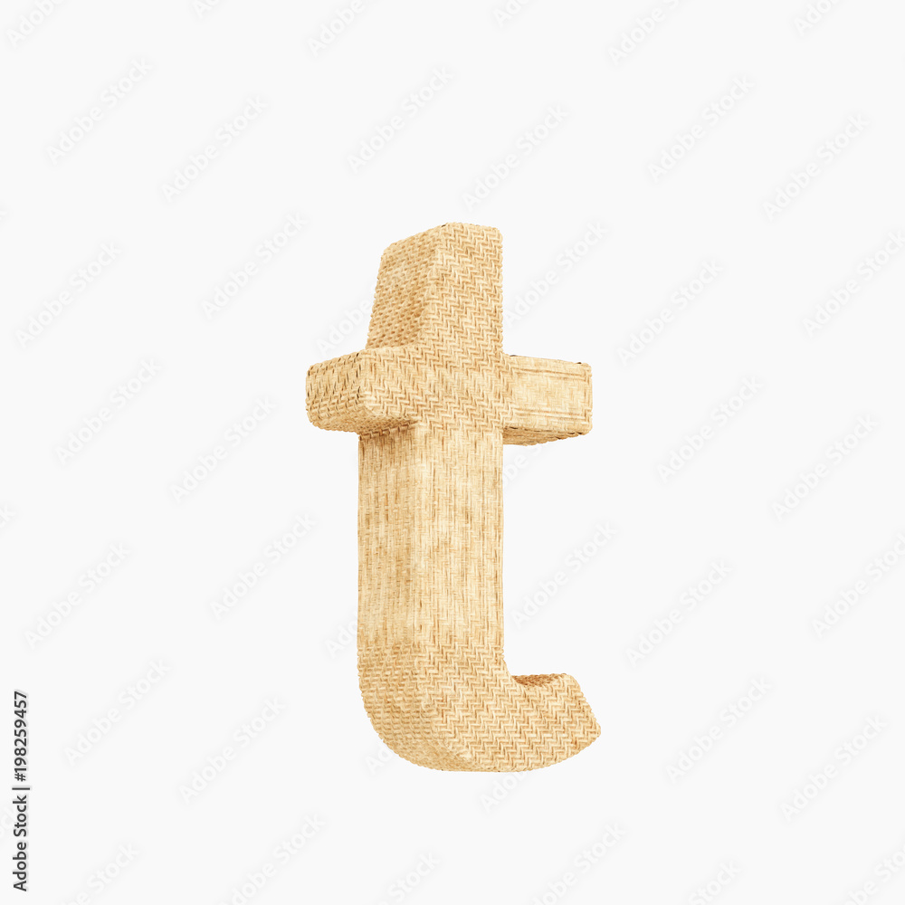 3d rendered woven wicker lower case t on pure white. 3d rendered woven wicker lower case t on pure white.