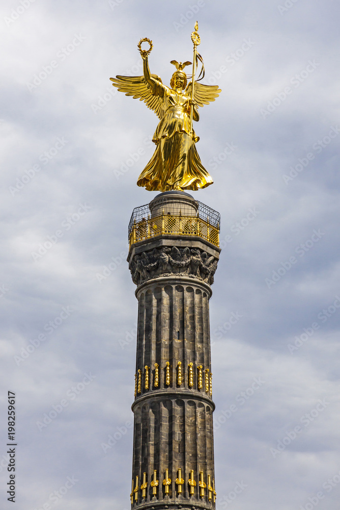 Detail of the golden angel of the Siegessaeule (Victory Column) in Berlin, Germany