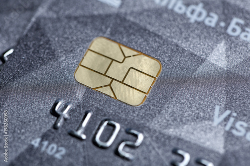 Credit card with chip, closeup