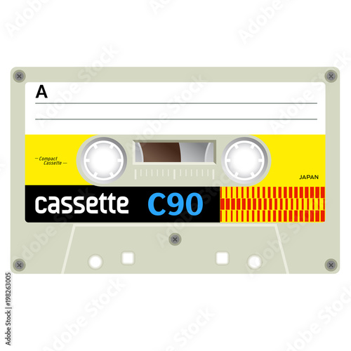 Old fashion cassette tape design, retro technology illustration.