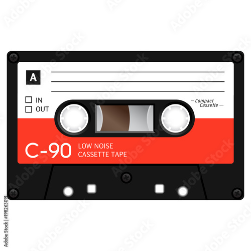 Vintage audio cassette tape design, flat illustration.