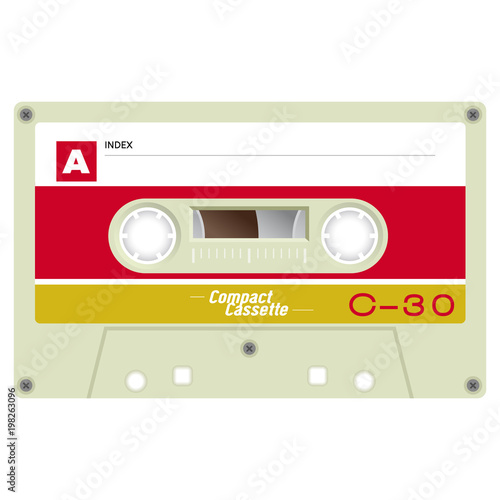 Audio cassette tape illustration isolated on white.