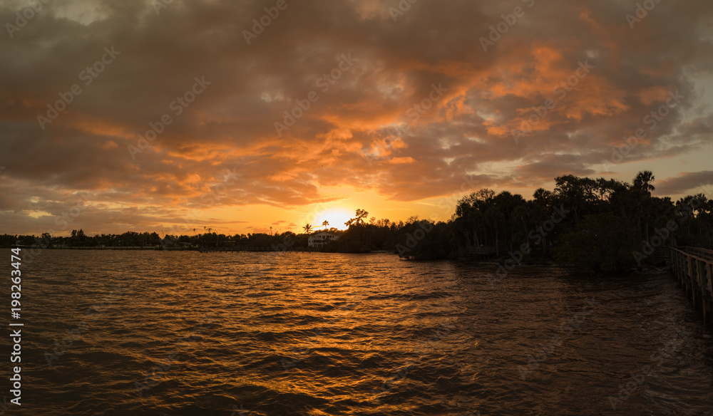 vibrant sunset in the bay panorama