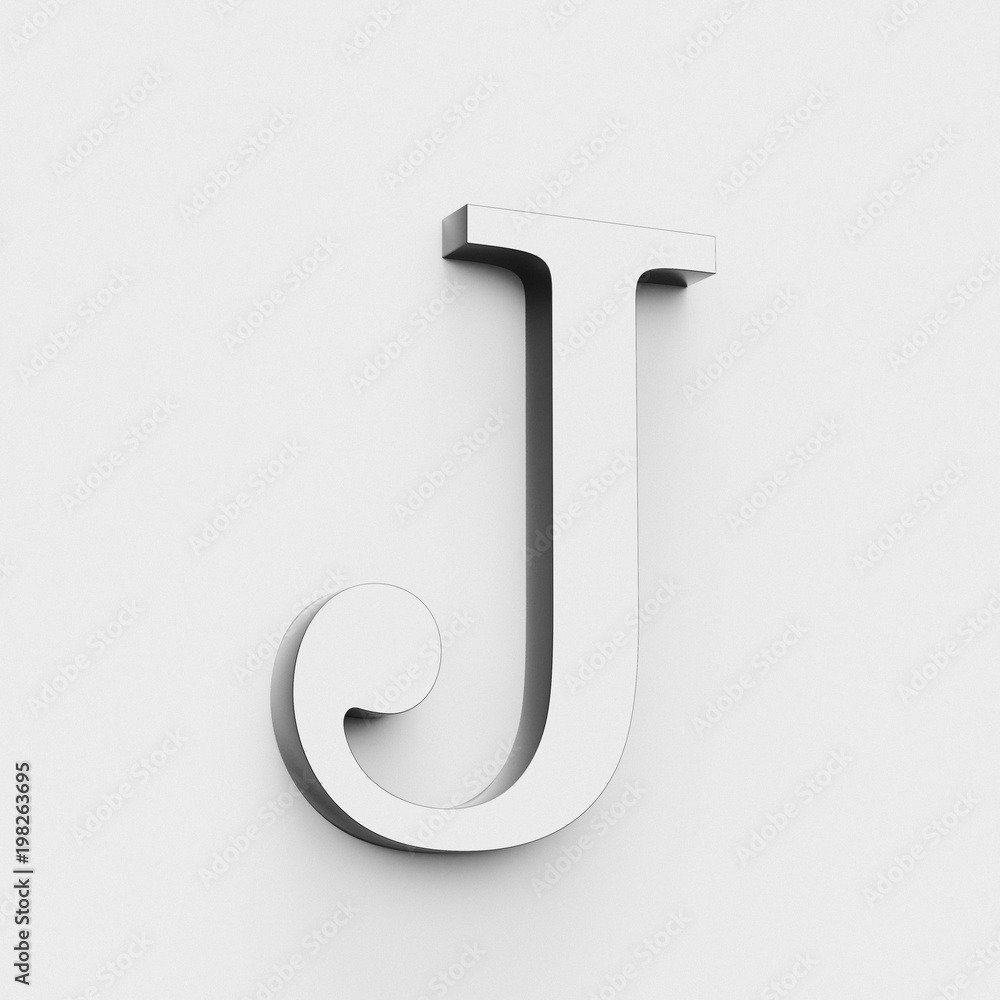 Modern and elegant upper case J in black and white on white. 3D render. Modern and elegant upper case J in black and white on white. 3D render.