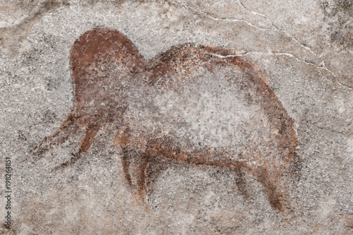 image of a mammoth on a cave wall. ancient history. archeology.