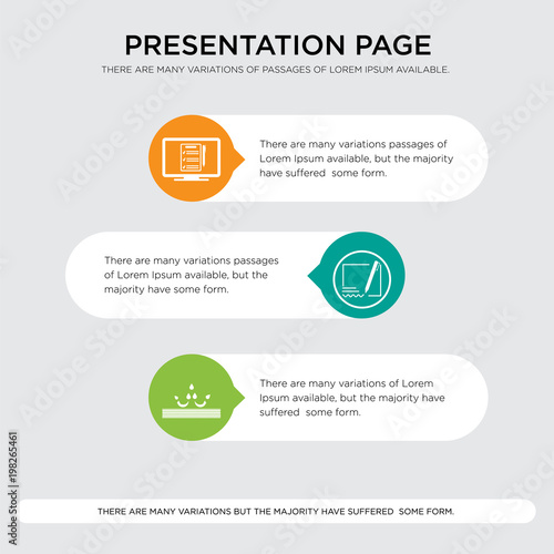 waterproof, author, on presentation design template in orange, green, yellow colors with horizontal and rounded shapes