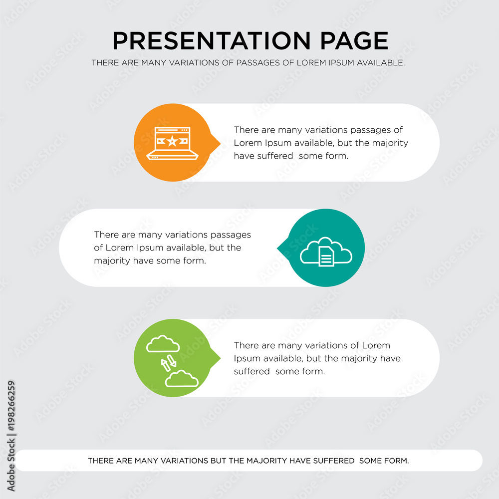 Database mirroring, Cloud file, Top data presentation design template in orange, green, yellow colors with horizontal and rounded shapes Database mirroring, Cloud file, Top data presentation design template in orange, green, yellow colors with horizontal and rounded shapes