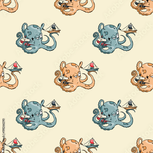 Giant octupus seamless pattern. Original design for print or digital media.