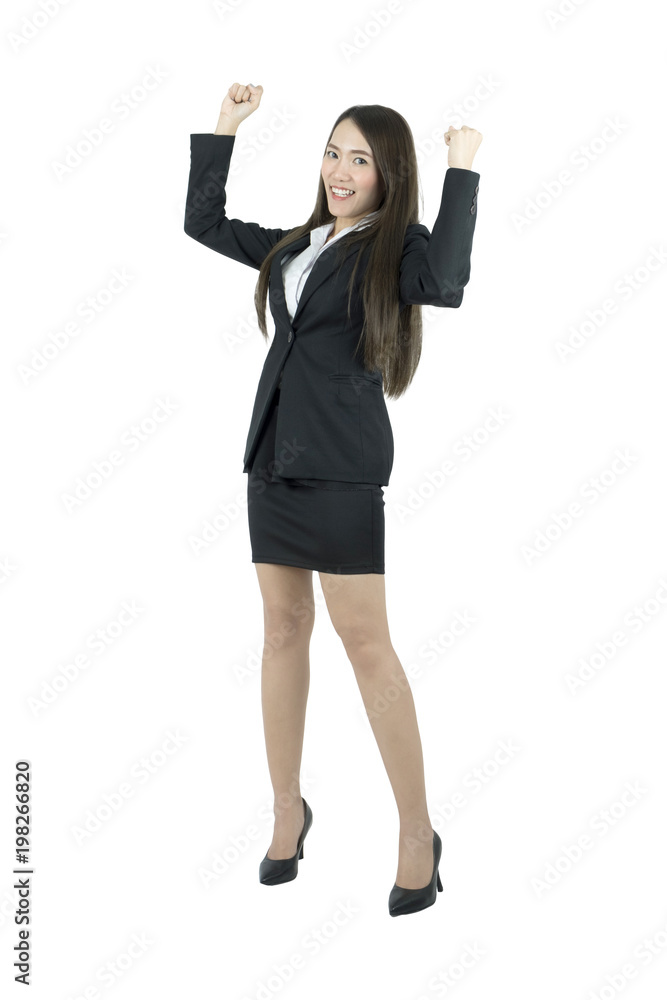 Success asian business woman celebrating cheerful for her success Isolated. Success asian business woman celebrating cheerful for her success Isolated.