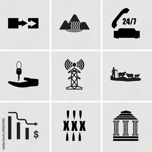 Set Of 9 simple editable icons such as bank branch, xxx, cost uction, cell tower, car dealer, live support, waterfall, penetration, can be used for mobile, web UI