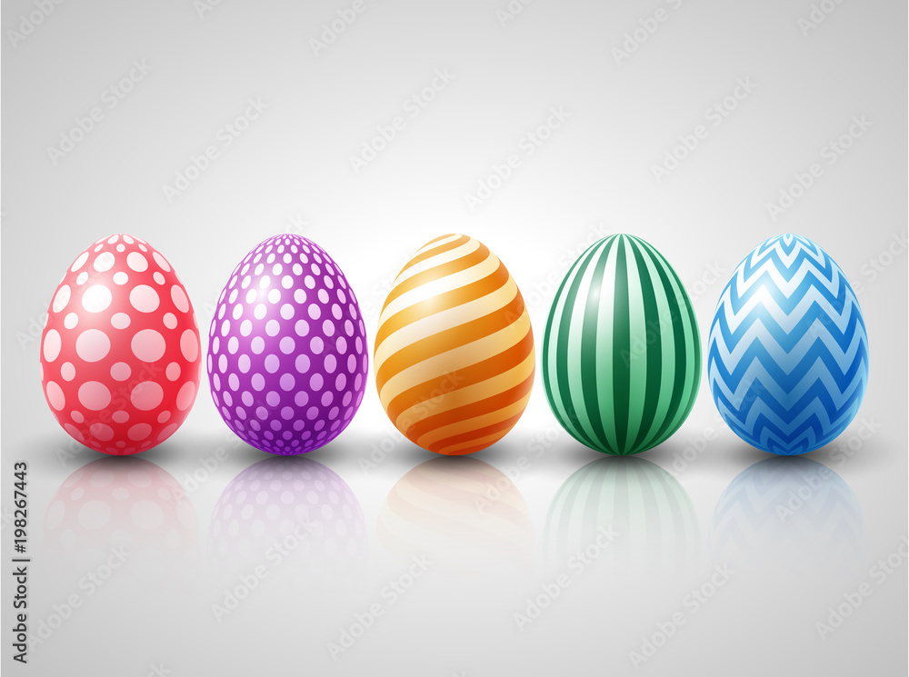 Collection of colorful easter eggs on a white background