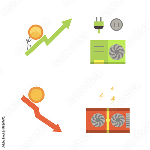 Token ICO vector illustration and blockchain technology icons.