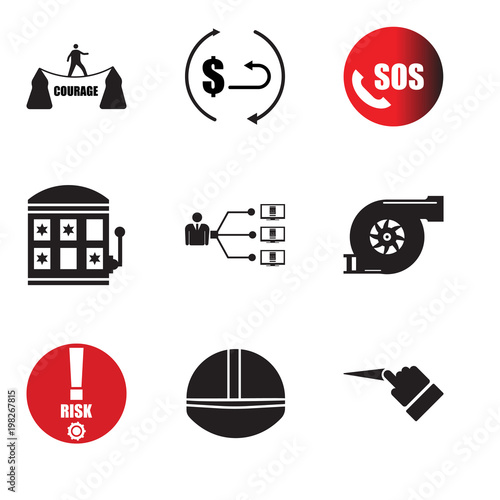 Set Of 9 simple editable icons such as pull, hardhat, risk management, turbo, program management, slot machine, sos, rebate, courage, can be used for mobile, web UI