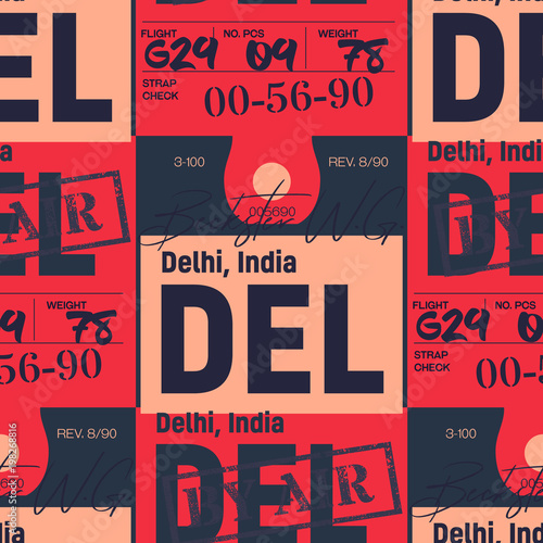 Delhi airport tag seamless pattern. Original design for print or digital media.