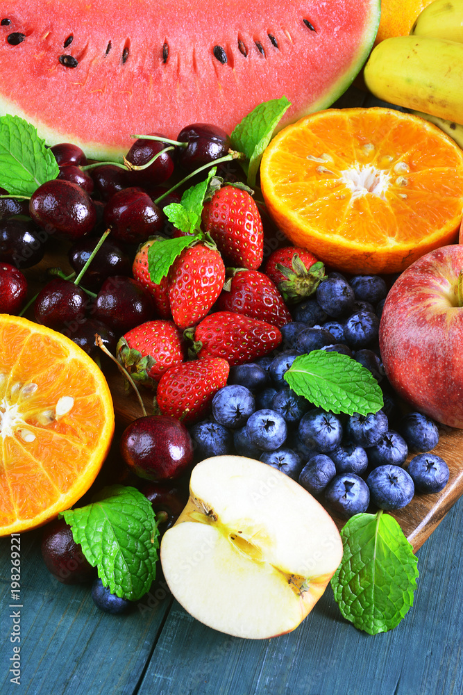 Fresh fruits on wooden background, Healthy diet. Fresh fruits on wooden background, Healthy diet.