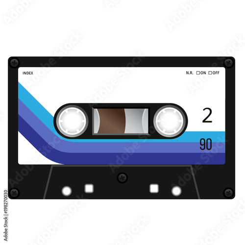 Plastic audio cassette tape. Realistic illustration on white.