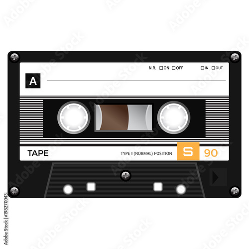 Plastic audio cassette tape. Realistic illustration on white.