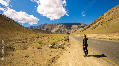 Photography Traveler taking photo scenery of mountain in Ladakh India.
