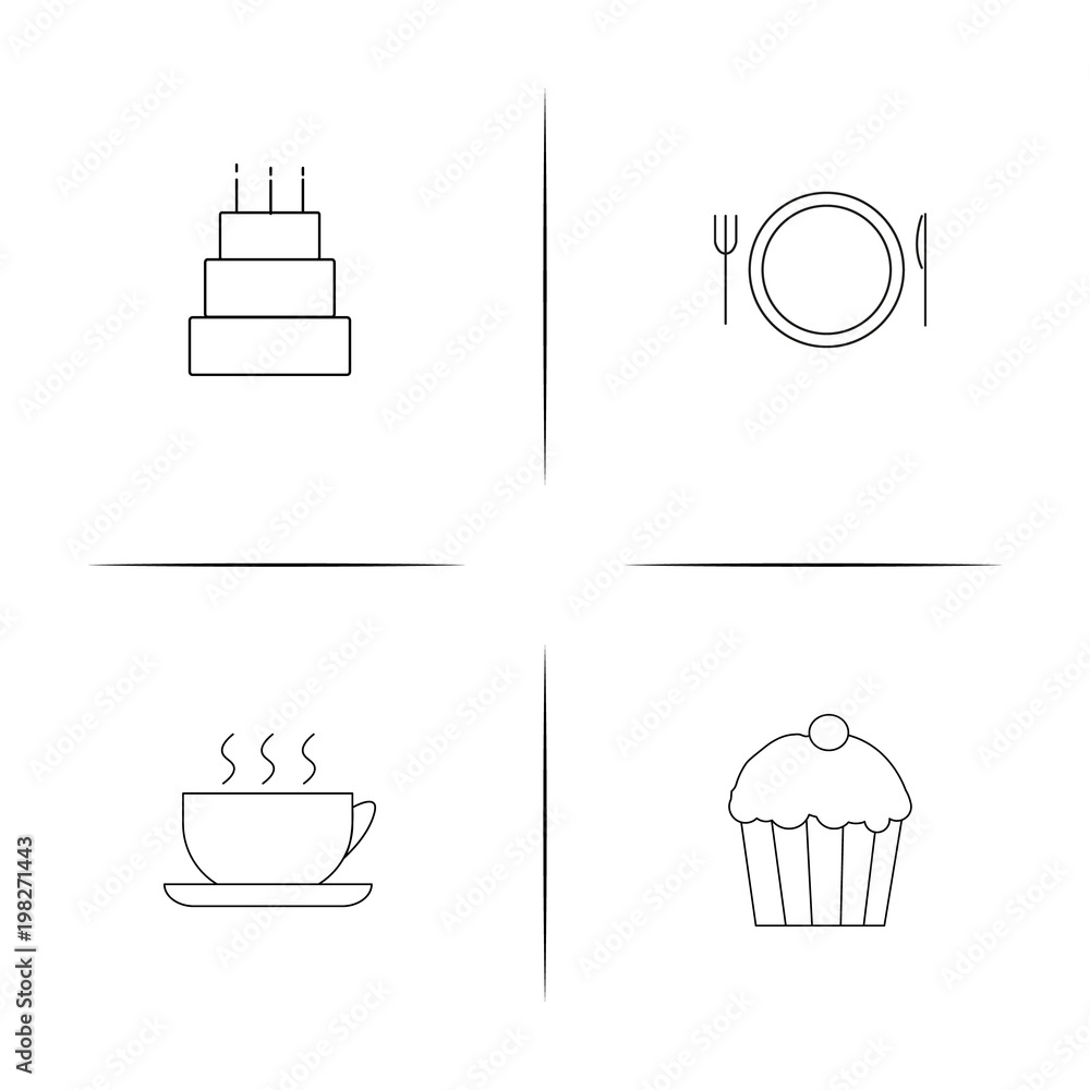 Food And Drink simple linear icons set. Outlined vector icons