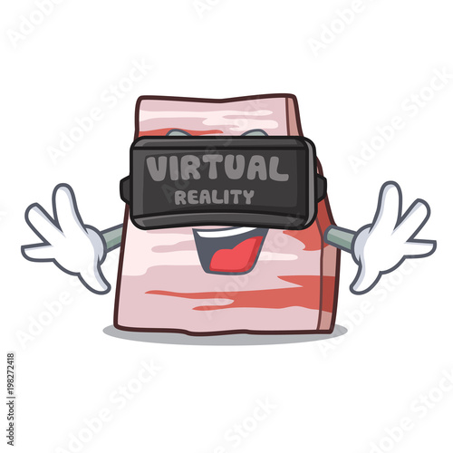 With virtual reality pork lard mascot cartoon