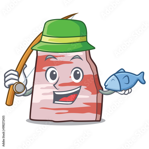 Fishing pork lard mascot cartoon