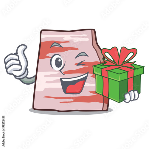 With gift pork lard mascot cartoon