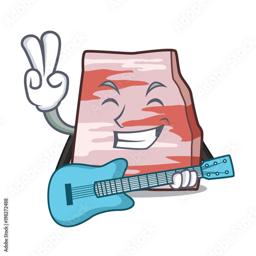 With guitar pork lard mascot cartoon