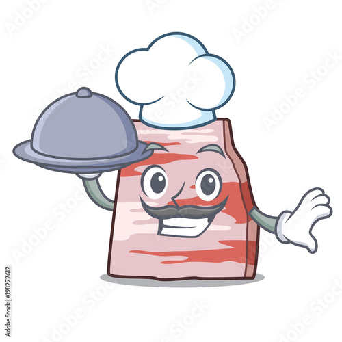 Chef with food pork lard mascot cartoon