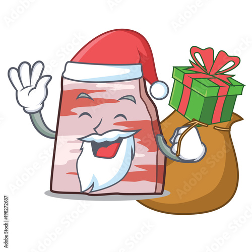 Santa with gift pork lard mascot cartoon