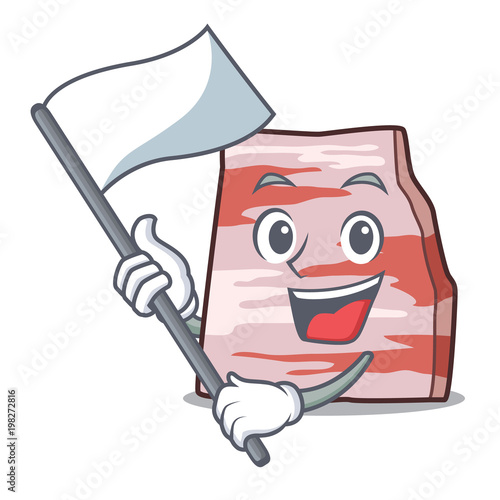 With flag pork lard mascot cartoon