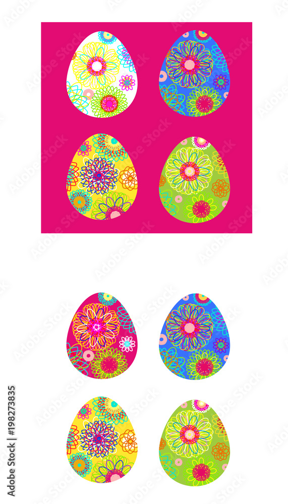 Set of colored Easter eggs with a bright pattern. Vector illustration. Clipart for the holiday design and cards.