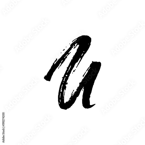 Letter U. Handwritten by dry brush. Rough strokes textured font. Vector illustration. Grunge style elegant alphabet.