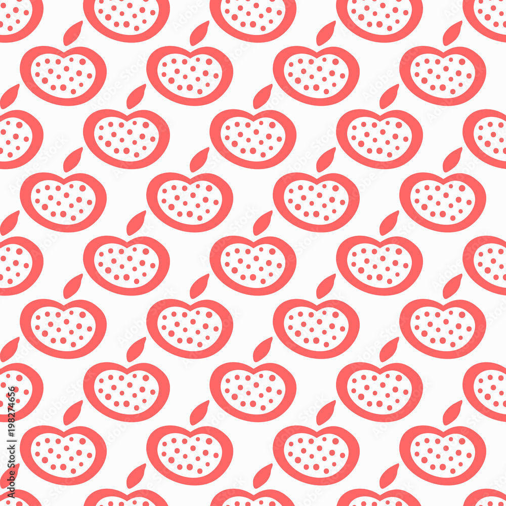 Seamless pattern with spotted outlines of apples. Simple endless print with fruit. Doodle, drawn by hand.