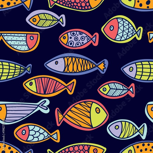 Cute fish. Kids background. Seamless pattern. © vyazovskaya