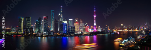 Aerial photography at Shanghai Skyline of panorama of night scene