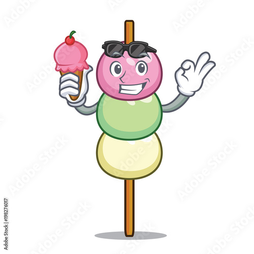 With ice cream dango character cartoon style