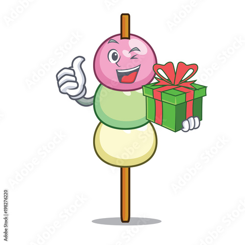 With gift dango mascot cartoon style