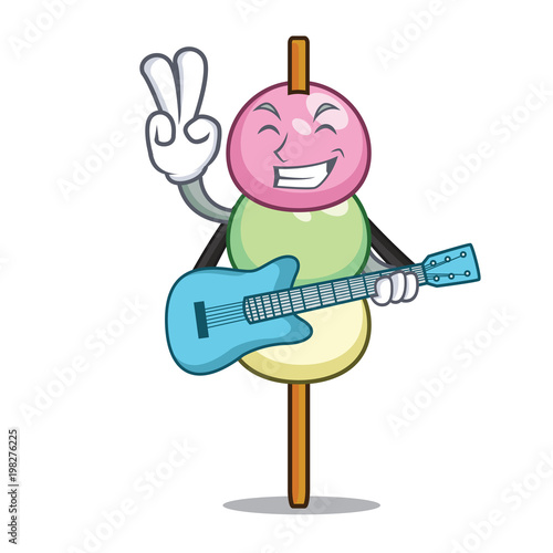 With guitar dango mascot cartoon style