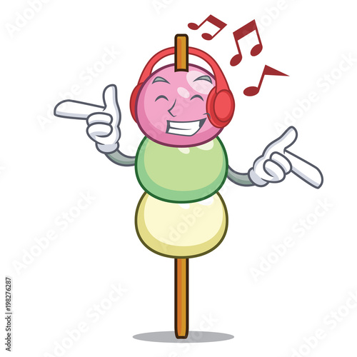 Listening music dango mascot cartoon style
