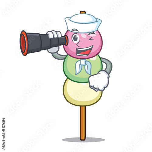 Sailor with binocular dango mascot cartoon style