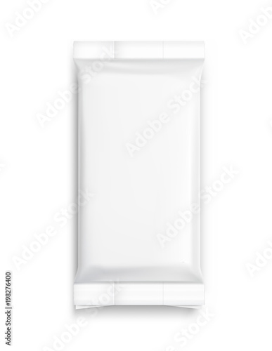 Flow pack with realistic transparent shadows on white background. Vector template ready for your design, food, hygiene. EPS10.