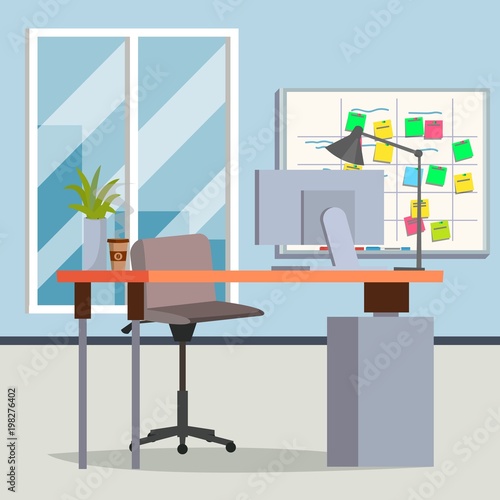 Office Interior Vector. Modern Workplace. Interior Office Room. Flat Illustration
