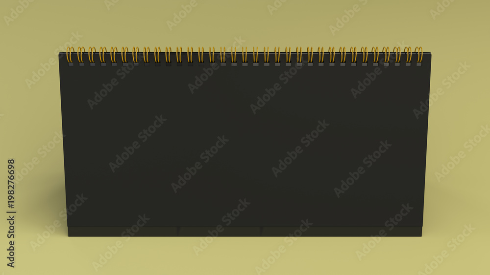 Black table calendar mock-up on yellow surface Black table calendar mock-up on yellow surface