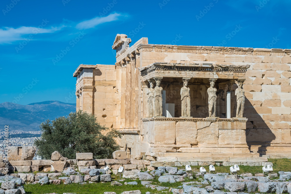 The Porch of the Caryatids at the Erechtheion temple on the Acropolis, Athens, Greece