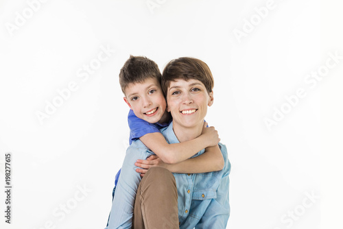 Mother's Day concept: Happy smiling mother and son