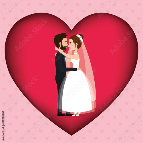 romantic picture of just married couple in heart