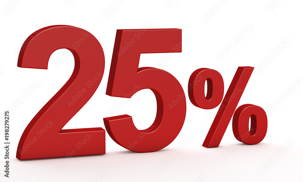 25 percent on white background. Isolated 3D Text 25 percent on white background. Isolated 3D Text