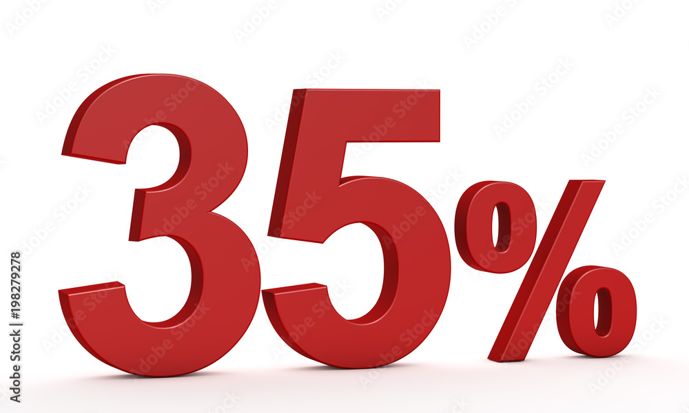 35 percent on white background. Isolated 3D Text 35 percent on white background. Isolated 3D Text