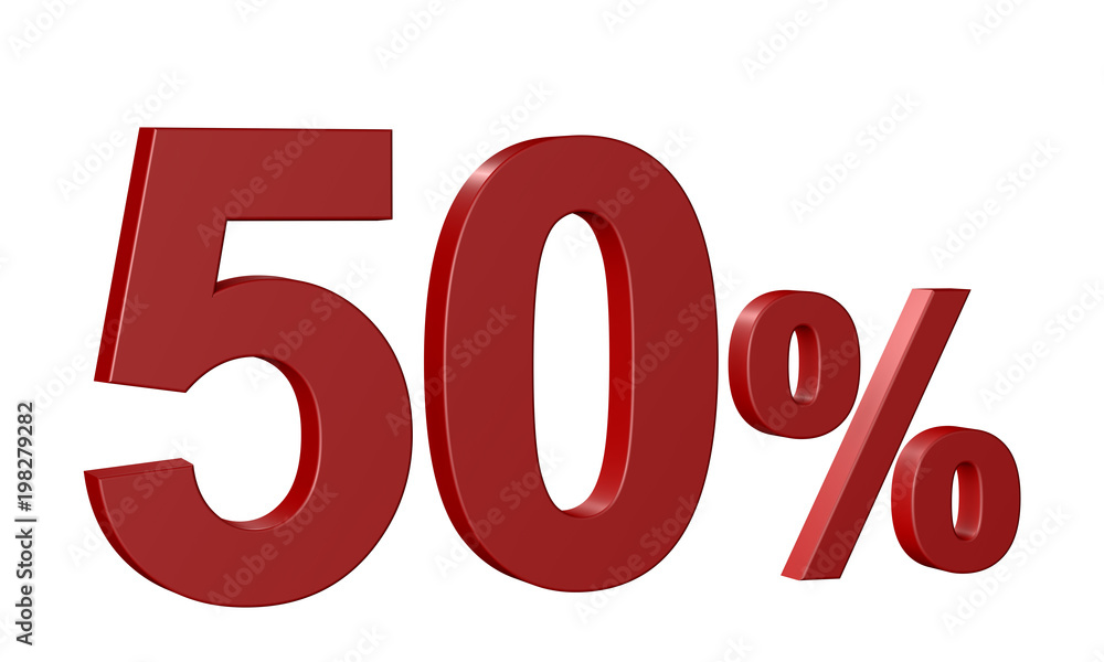 50 percent on white background. Isolated 3D Text 50 percent on white background. Isolated 3D Text